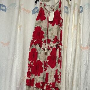 Sleeveless Maxi Dress with Red Floral Print Viscose Lurex M